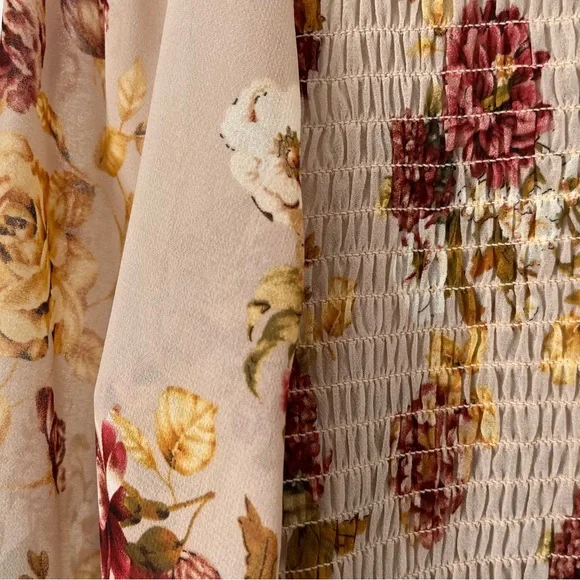 CLEO-Floral Smocked Blouse | Long Sleeve Sheer Boho Top | Size Small - Picture 11 of 14